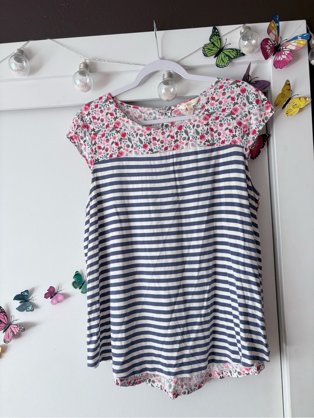 Matilda Jane Navy & Pink Floral Stripe Cap-Sleeve Tee
